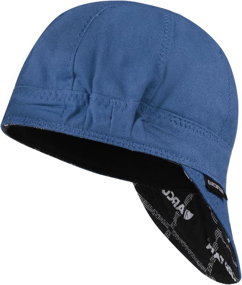 ARCCAPTAIN Reversible Welding Cap with Elastic Retractable Band, 8 Panel Protective Welders Cap, 10 oz Fireproof Cotton Comforts for Safety and Protection While Welding to Men Women, 7 5/8, Blue - Image 1